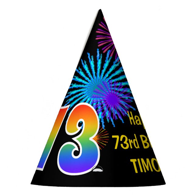 Chapeaux De Fêtes Fun Fireworks + Rainbow Motif "73" Anniversaire # (Gauche)