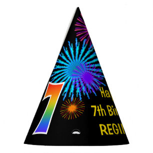 Chapeaux De Fêtes Fun Fireworks + Rainbow Motif "7" Anniversaire #