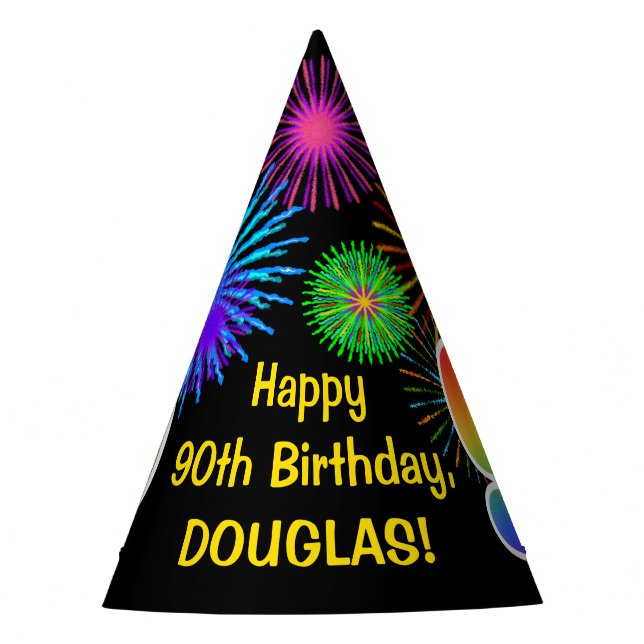 Chapeaux De Fêtes Fun Fireworks + Rainbow Motif "90" Anniversaire # (Devant)