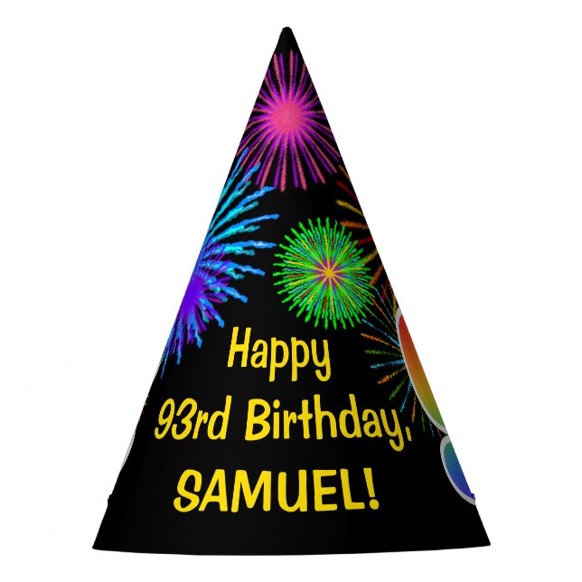 Chapeaux De Fêtes Fun Fireworks + Rainbow Motif "93" Anniversaire # (Devant)