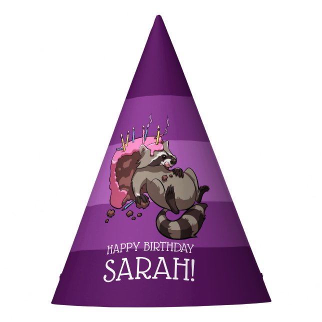 Chapeaux De Fêtes Funny Raccoon Add Your Name Happy Birthday Cartoon (Devant)