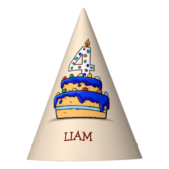 Chapeaux De Fêtes Garçon 4e anniversaire, 4 sur Gâteau bleu doux (Devant)