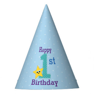Chapeaux De Fêtes Garçon pour son premier anniversaire, Bleu, Étoile
