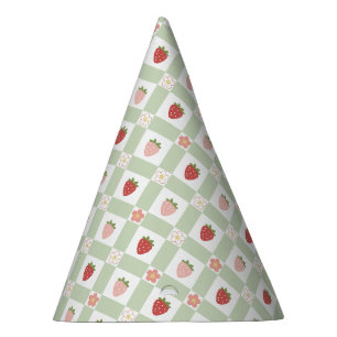 Chapeaux De Fêtes Gingham Fraise Pastel Vert Enfants