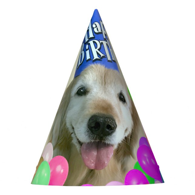 Chapeaux De Fêtes Golden Retriever Chien avec Ballons Anniversaire (Devant)