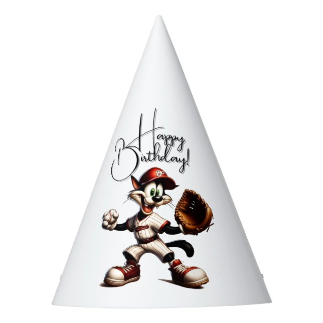 Chapeaux De Fêtes Goofy Cat Baseball Pitcher Vient Joyeux Anniversai (Devant)