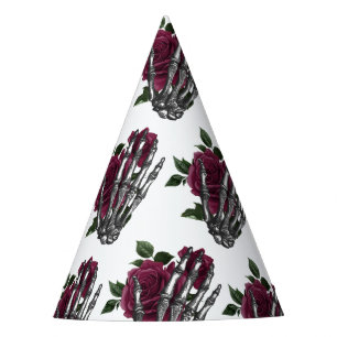 Chapeaux De Fêtes Gothique Fleur Burgundy Squelette Main