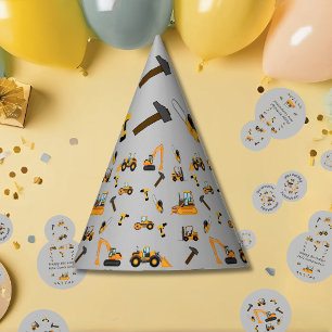 Chapeaux De Fêtes Gray Construction Garçon Anniversaire Bilingue Par