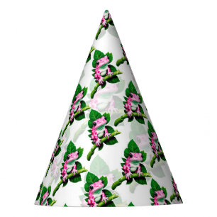 Chapeaux De Fêtes Grenouille rose sur motif de feuille verte Design