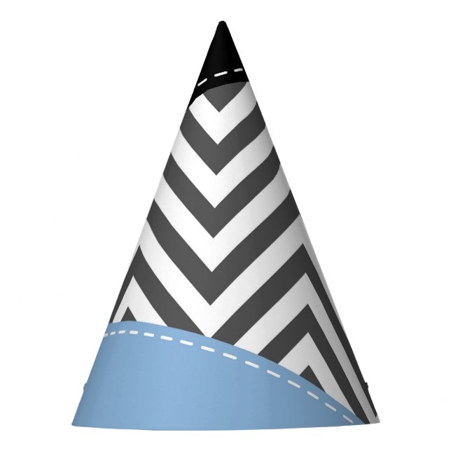 Chapeaux De Fêtes Gris Zigzag, Gris Chevron, Motif Zigzag, Bleu (Devant)