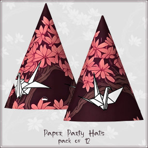 Chapeaux De Fêtes Grue en papier rose Origami Fleur de cerisier