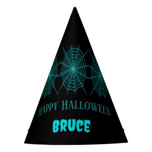 Chapeaux De Fêtes Happy Halloween neon bleu spiderweb noir