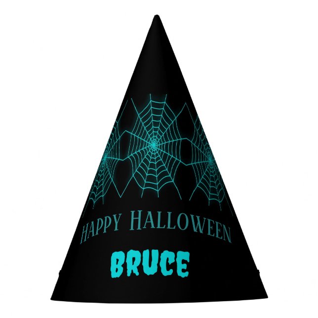 Chapeaux De Fêtes Happy Halloween neon bleu spiderweb noir (Devant)