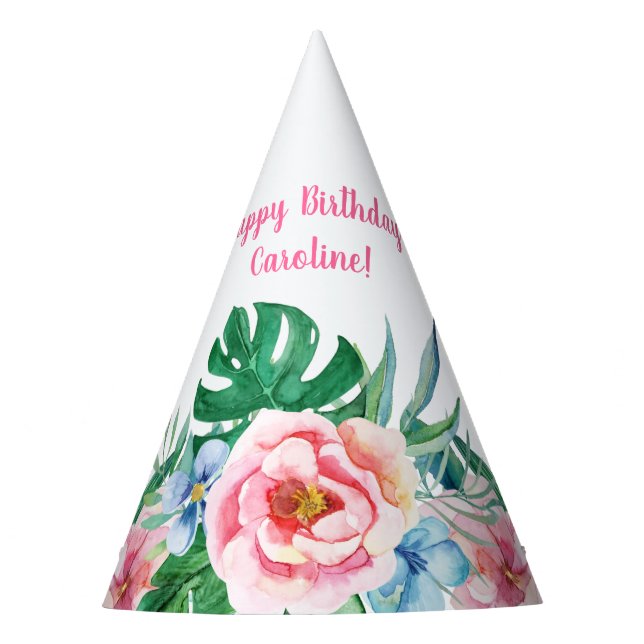 Chapeaux De Fêtes Hawaiian Luau Party Tropical Floral rose Anniversa (Devant)