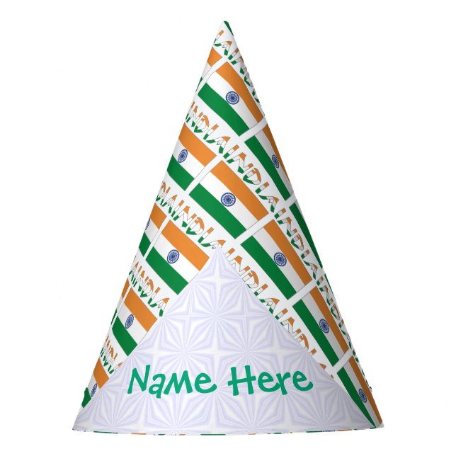 Chapeaux De Fêtes India Indian Flag Tiled Green Personalized Name (Devant)