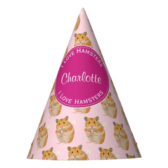 Chapeaux De Fêtes J'aime le motif rose de hamster de hamsters (Devant)