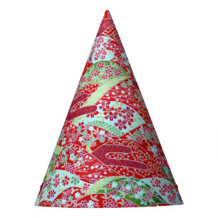 Chapeaux De Fêtes Japonais Washi Art Rouge Floral Origami Yuzen