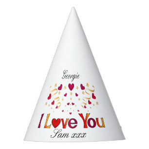 Chapeaux De Fêtes JE T'AIME Rouge Coeur Or Ruban Vintage Valentine
