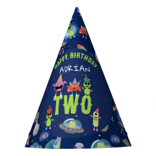 Chapeaux De Fêtes Joli Anniversaire Enfants Monstre Alien Espace Nom