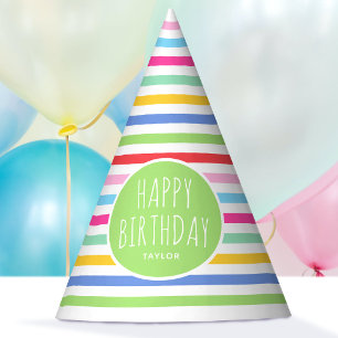 Chapeaux De Fêtes Joli arc-en-ciel rayé Joyeux Anniversaire Vert