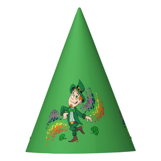 Chapeaux De Fêtes Joli et souriant dancing leprechaun, un arc-en-cie (Devant)