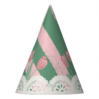 Chapeaux De Fêtes Joli napperon dentelle ruban rose et tulipe Coquet