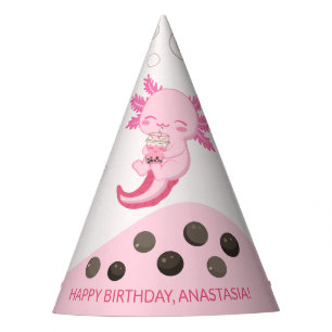Chapeaux De Fêtes Jolie Axolotl rose Boba Tea Girls Anniversaire
