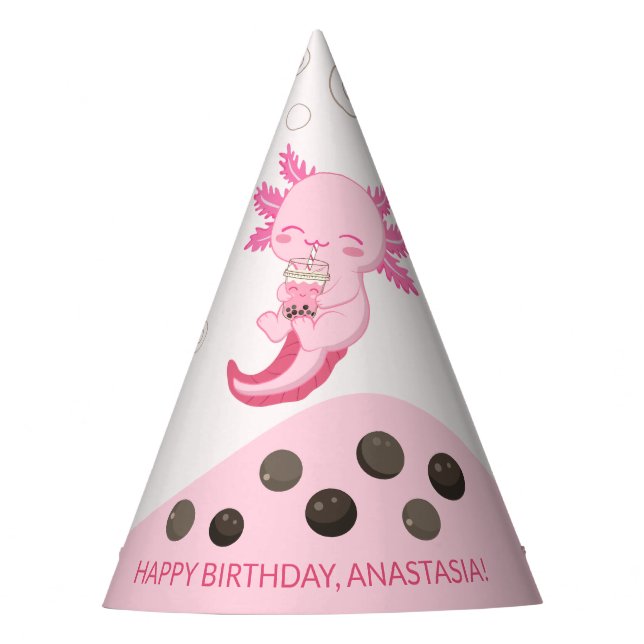 Chapeaux De Fêtes Jolie Axolotl rose Boba Tea Girls Anniversaire (Devant)
