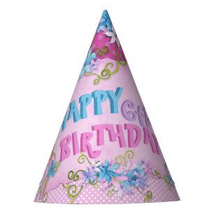 Chapeaux De Fêtes Joyeux 6e anniversaire Floral rose violet Pois