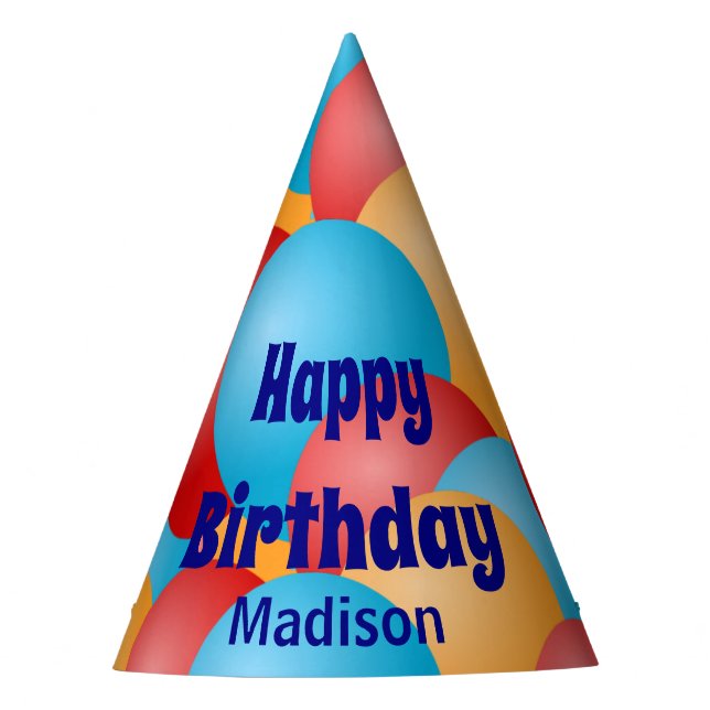 Chapeaux De Fêtes Joyeux anniversaire avec nom et ballons (Devant)