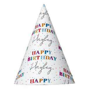 Chapeaux De Fêtes Joyeux anniversaire coloré Nom personnalisé Confet