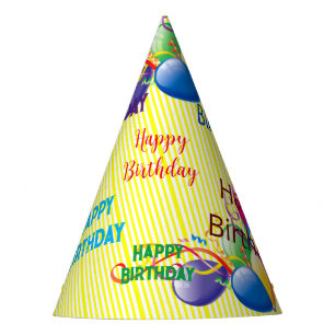 Chapeaux De Fêtes Joyeux Anniversaire Papier Casquette Jaune Bande