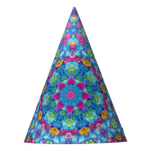 Chapeaux De Fêtes Kaléidoscope de fractale de coeurs violet vintage