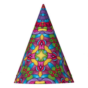 Chapeaux De Fêtes Kaléidoscope vintage de fractale de peau verte