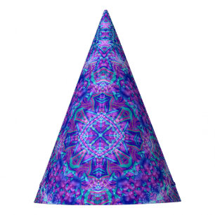 Chapeaux De Fêtes Kaléidoscope vintage pourpre et bleu de fractale