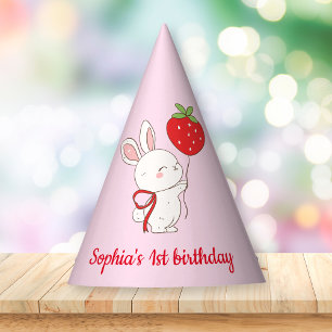 Chapeaux De Fêtes Lapin d'anniversaire fraise rose