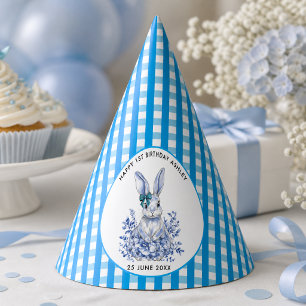 Chapeaux De Fêtes Lapin Floral Bleu 1er Anniversaire pour Enfants