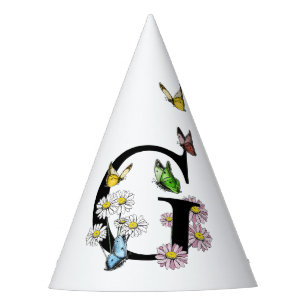 Chapeaux De Fêtes Lettre G Monogramme de papillon floral initial