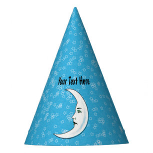 Chapeaux De Fêtes Lune blanche Croissant Avec Étoiles Visage Aqua Bl