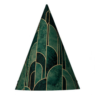 Chapeaux De Fêtes Luxueux Motif Art déco Vert et Or