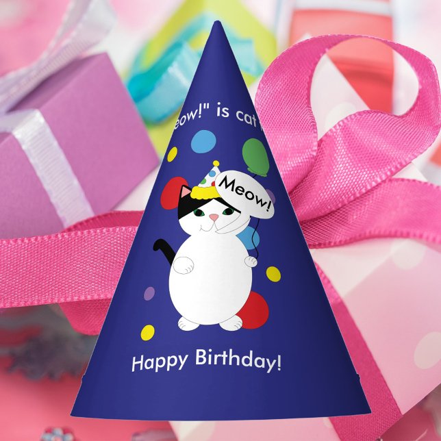 Chapeaux De Fêtes Meow est Chat Joyeux Anniversaire Noir et Blanc Ki (Créateur téléchargé)