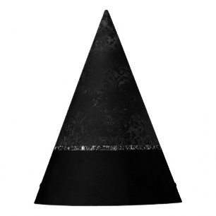 Chapeaux De Fêtes Minuit Onyx Romance   Black Satiny Grunge Damask