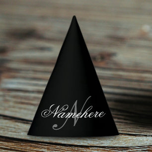 Chapeaux De Fêtes Monogramme de nom noir et blanc personnalisé uniqu