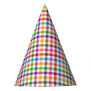 Chapeaux De Fêtes Motif à carreaux gingham arc-en-ciel coloré - Blan