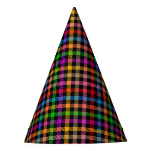 Chapeaux De Fêtes Motif à carreaux gingham arc-en-ciel coloré - Noir