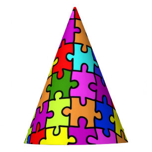 Chapeaux De Fêtes Motif coloré de puzzle denteux d'arc-en-ciel