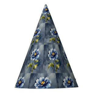 Chapeaux De Fêtes Motif d'aquarelle de fleurs bleues