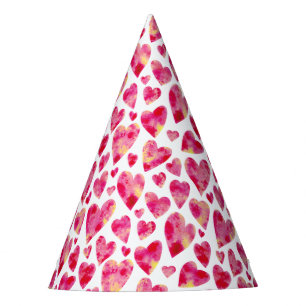 Chapeaux De Fêtes Motif de cœur d'amour à l'aquarelle rose