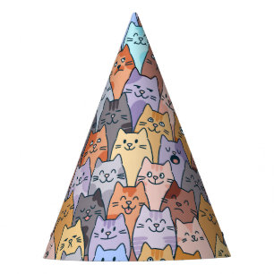 Chapeaux De Fêtes Motif de foule de chats mignons et colorés avec vi