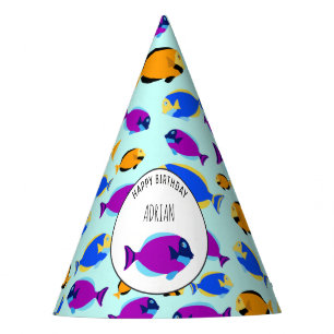 Chapeaux De Fêtes Motif de poissons tropicaux colorés en Mer Bleue